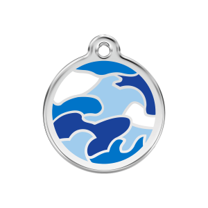Placa para perro mediana con diseño camuflaje azul oscuro en esmalte y acero inoxidable