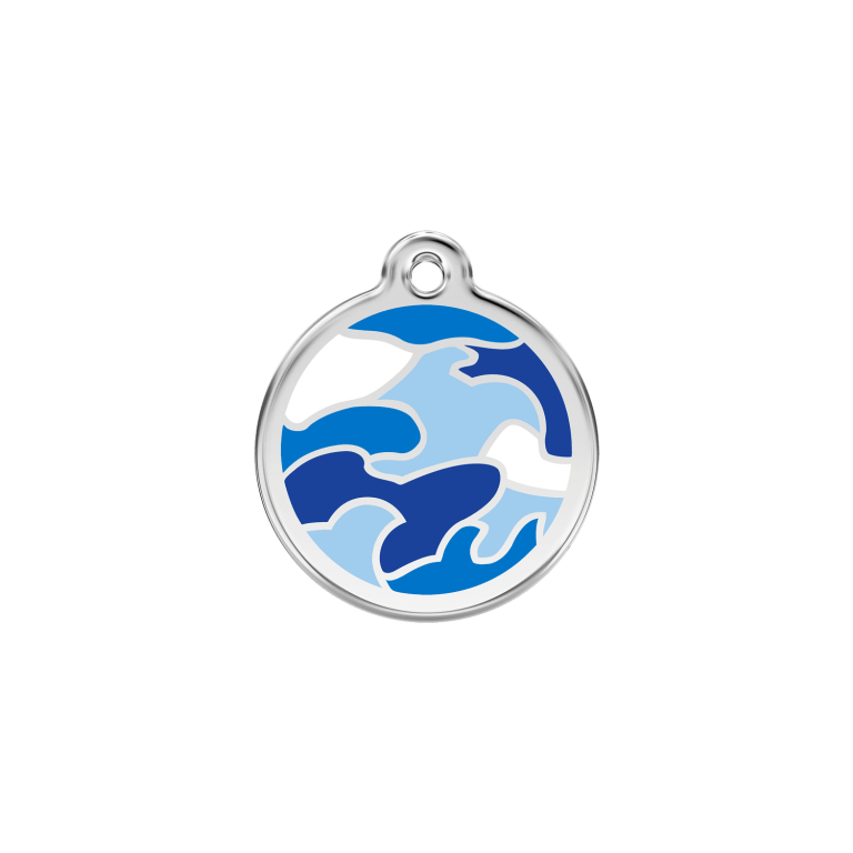 Vue avant - Médaille personnalisée pour chien/chat Red Dingo Émail et acier inoxydable - Camouflage bleu foncé - Talla S