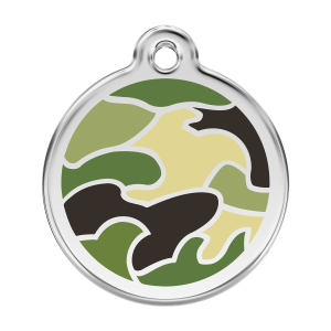 Placa para perro grande camuflaje verde en esmalte y acero inoxidable