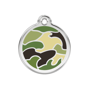 Placa para perro mediana verde camuflaje en esmalte y acero inoxidable
