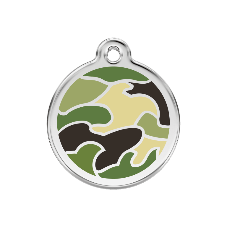 Vue avant - Médaille personnalisée pour chien Red Dingo Émail et acier inoxydable motif camouflage vert - Talla M