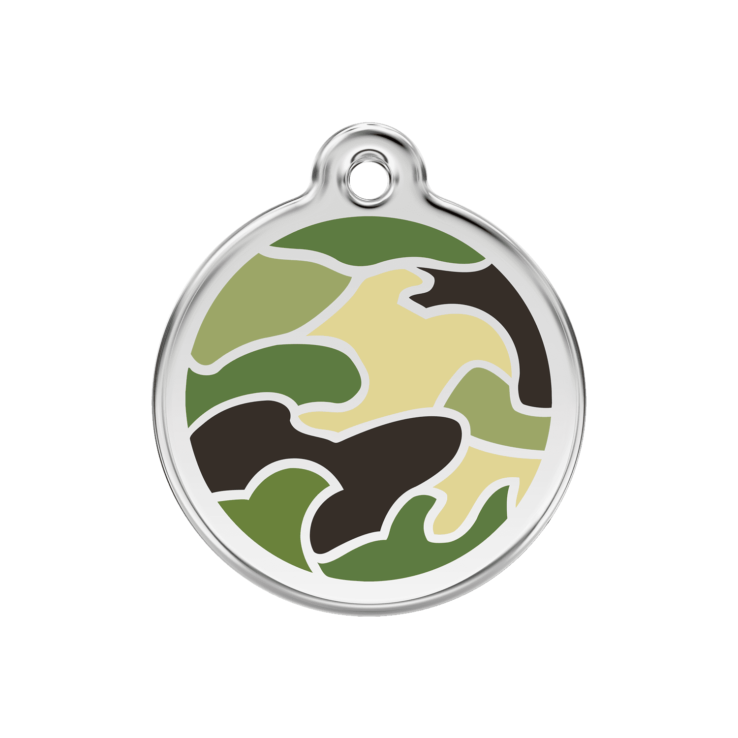 Vue avant - Médaille personnalisée pour chien Red Dingo Émail et acier inoxydable motif camouflage vert - Talla M