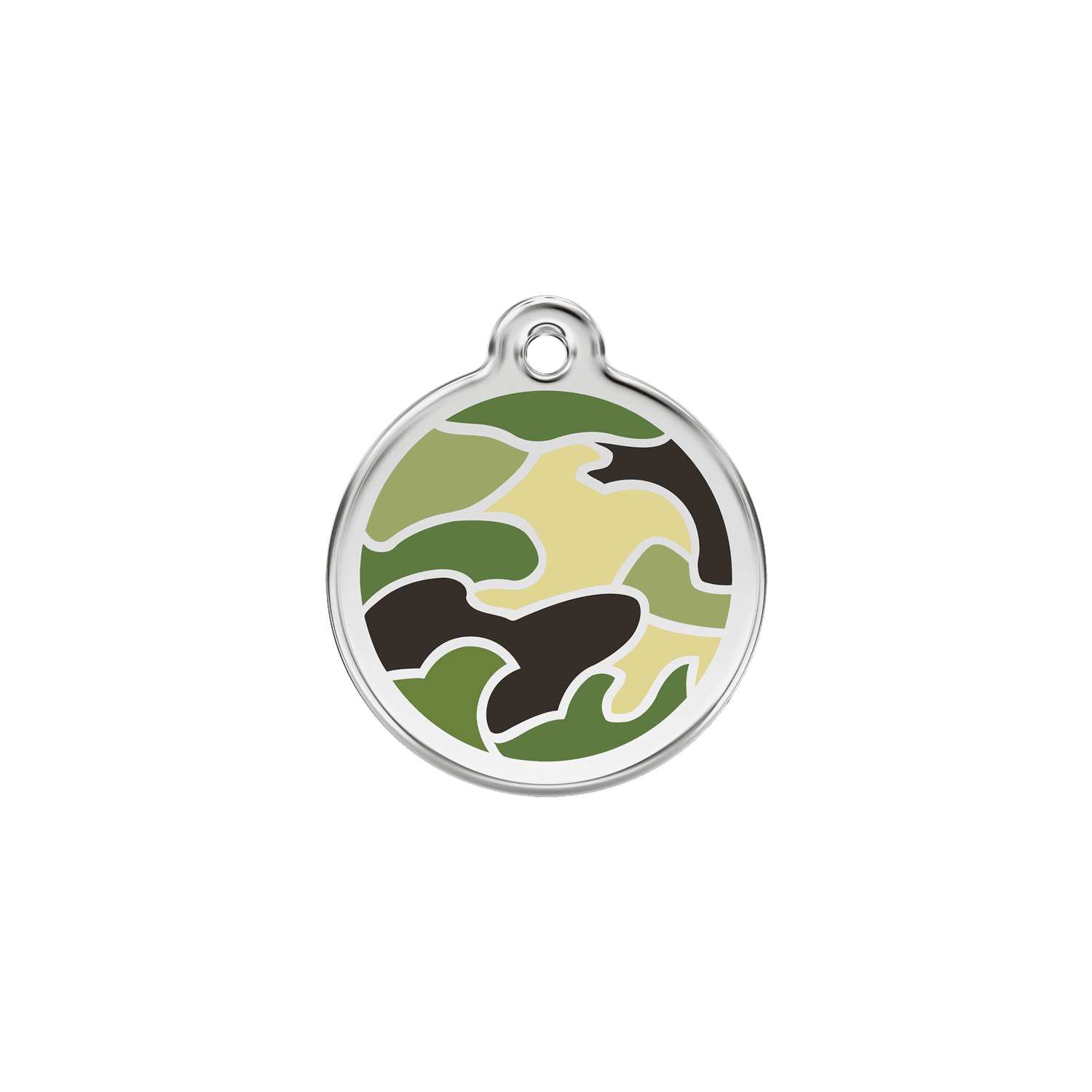 Vue avant - Médaille personnalisée pour chien/chat Red Dingo Émail et acier inoxydable - Camouflage vert - Talla S