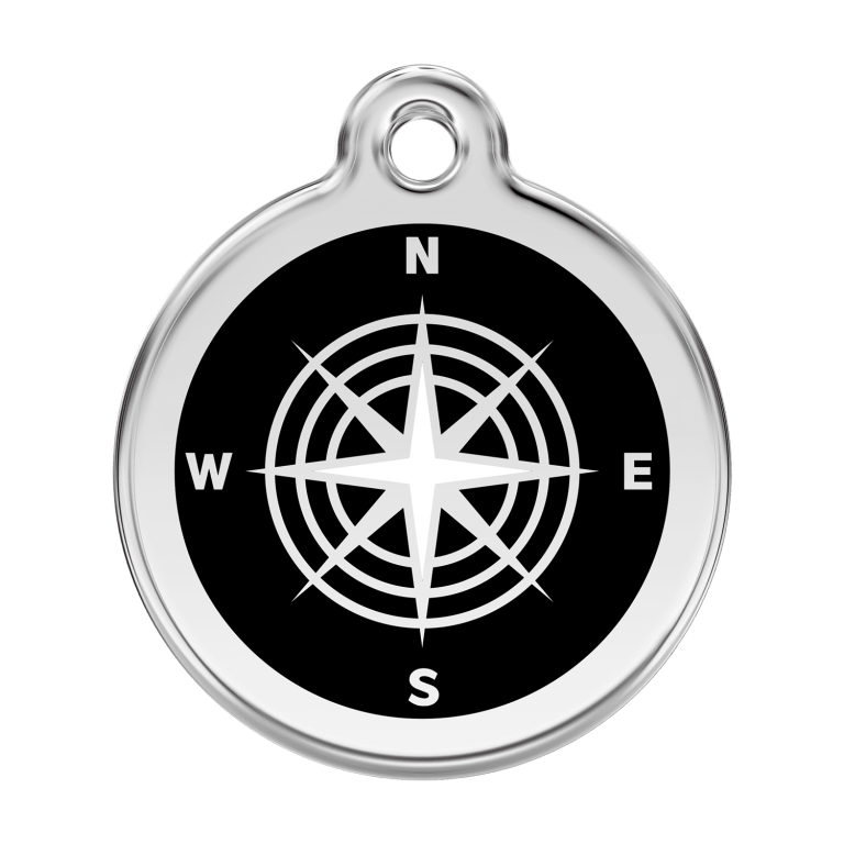 Vue avant - Médaille personnalisable pour chien en émail et acier inoxydable avec motif boussole - Red Dingo - Talla L