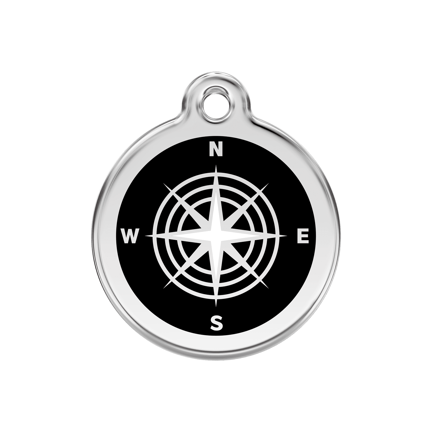 Vue avant - Médaille personnalisée pour chien Red Dingo Émail et acier inoxydable - Motif boussole - Noir - Talla M - 30mm