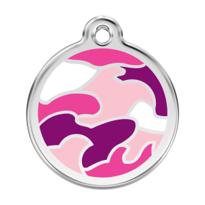 Placa para perro grande Camuflaje rosa en esmalte y acero inoxidable