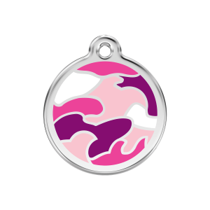 Placa para perro mediana con diseño camuflaje rosa en esmalte y acero inoxidable