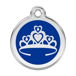 Placa para perro Corona azul oscuro en esmalte y acero inoxidable L