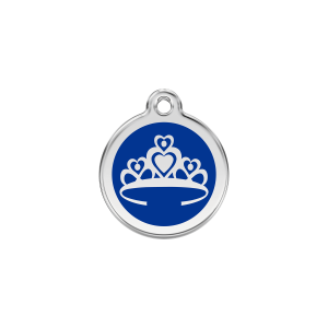 Placa para gato Corona azul oscuro pequeña 20 mm esmalte y acero inoxidable