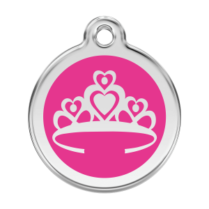Placa para perro Corona rosa vivo L 38 mm esmalte y acero inoxidable