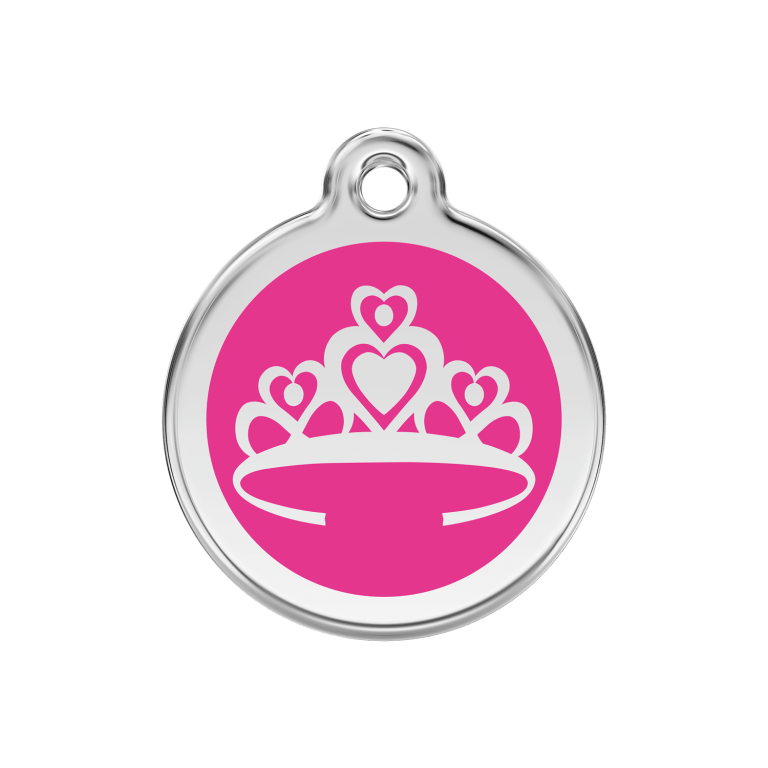 Vue avant - Médaille personnalisée pour chien Red Dingo Couronne Rose vif 30mm