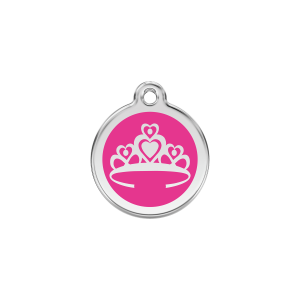 Placa para gato Corona en esmalte rosa vivo pequeña