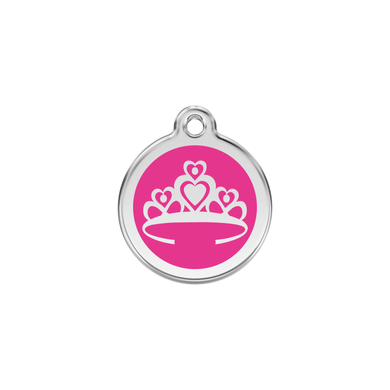 Vue avant - Médaille personnalisée pour chien/chat Red Dingo Couronne Rose vif - Talla S