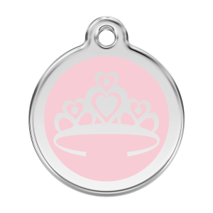 Placa para perro Corona rosa en esmalte y acero inoxidable L