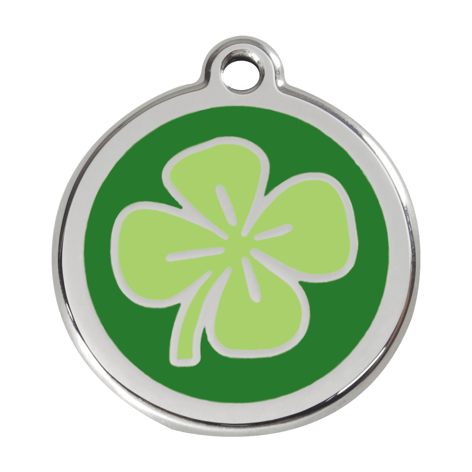 Vue avant - Médaille personnalisée pour chien Red Dingo - Trèfle vert - Talla L - Gravure incluse