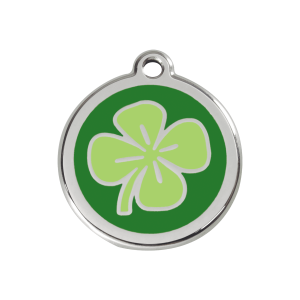 Placa para perro mediana con trébol verde en esmalte y acero inoxidable