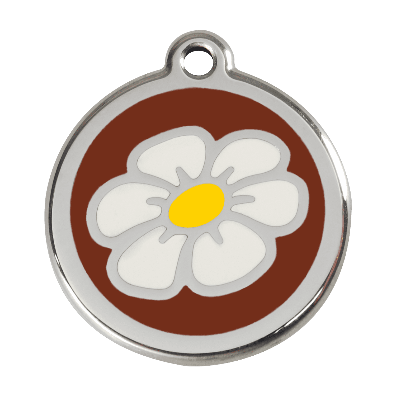 Vue avant - Médaille personnalisée pour chien Red Dingo Émail et acier inoxydable Marguerite Brun Talla L