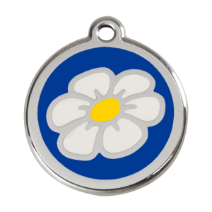Placa para perro grande Marguerita azul oscuro en esmalte y acero inoxidable