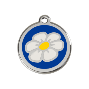 Placa para perro Marguerita azul oscuro en esmalte y acero inoxidable tamaño M