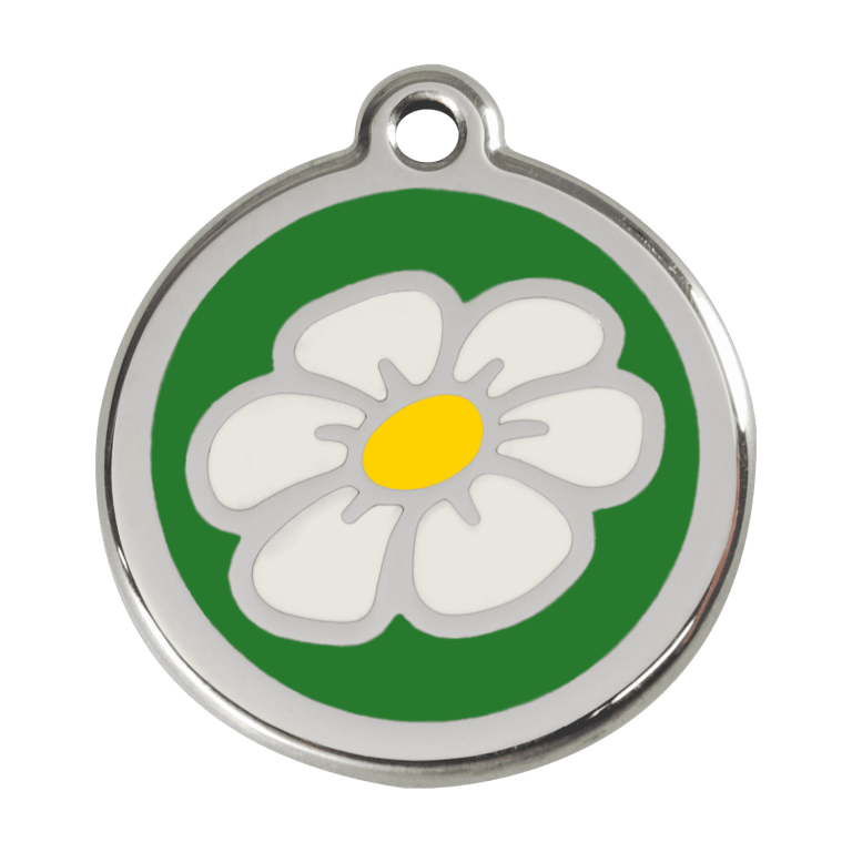Vue avant - Médaille personnalisable pour chien ou chat - Marguerite Vert - Red Dingo 01-DA-GR-LG