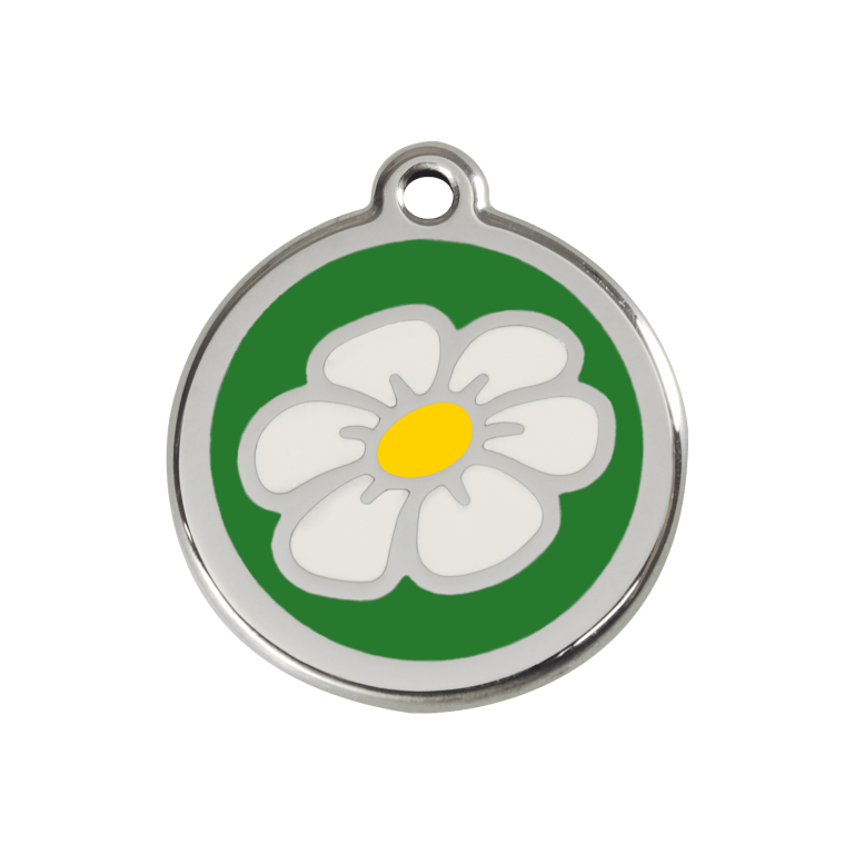 Vue avant - Médaille personnalisable pour chien ou chat - Red Dingo Marguerite Vert - Talla M