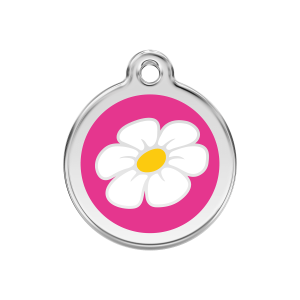 Placa para perro Marguerita rosa fuerte tamaño M en esmalte y acero inoxidable
