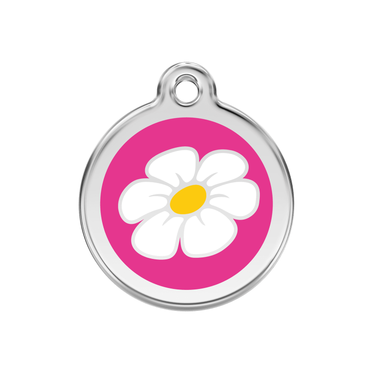 Vue avant - Médaille personnalisée pour chien Red Dingo Marguerite rose vif - Talla M 30.00mm