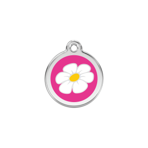 Placa para gato Margarita rosa fuerte esmalte y acero inoxidable pequeña
