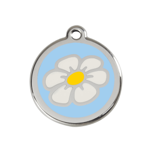 Placa para perro Margarita azul claro en esmalte y acero inoxidable tamaño M