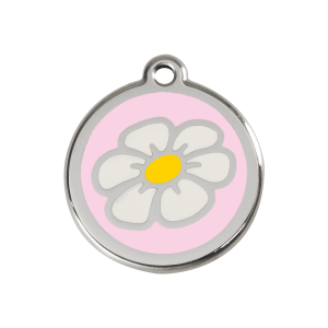 Placa para perro Marguerita mediana en esmalte rosa y acero inoxidable