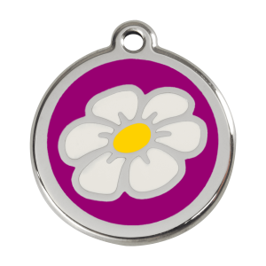 Placa para perro grande Marguerita violeta en esmalte y acero inoxidable