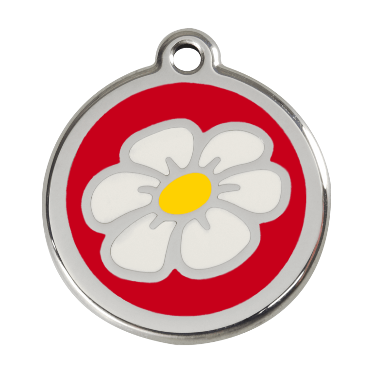 Vue avant - Médaille personnalisée pour chien - Red Dingo - Marguerite Rouge - Talla L