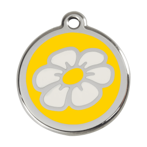 Placa para perro Marguerita amarilla en esmalte y acero inoxidable, grande