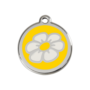 Placa para perro Margarita amarilla en esmalte y acero inoxidable tamaño M