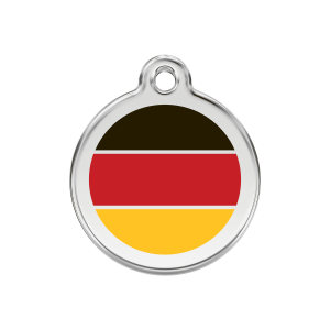 Placa para perro mediana con bandera alemana en esmalte rojo y acero inoxidable