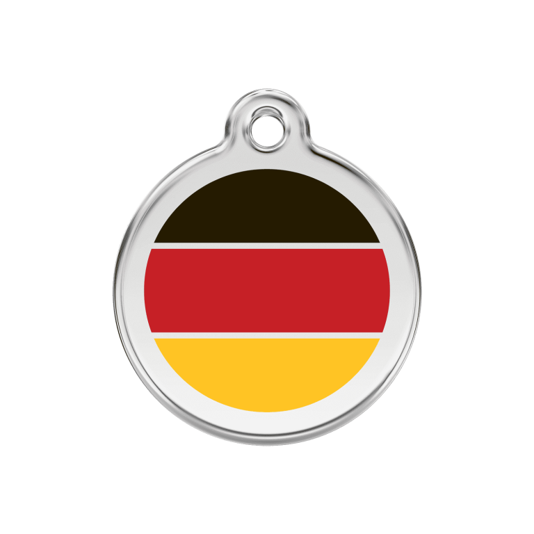 Vue avant - Médaille personnalisée pour chien Red Dingo drapeau allemand - Émail et acier inoxydable - Talla M