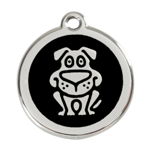 Placa para perro grande con diseño de perro en esmalte negro y acero inoxidable