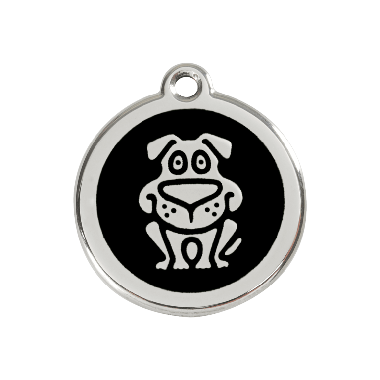 Vue avant - Médaille personnalisée pour chien en émail et acier inoxydable - Red Dingo - Noir - Talla M
