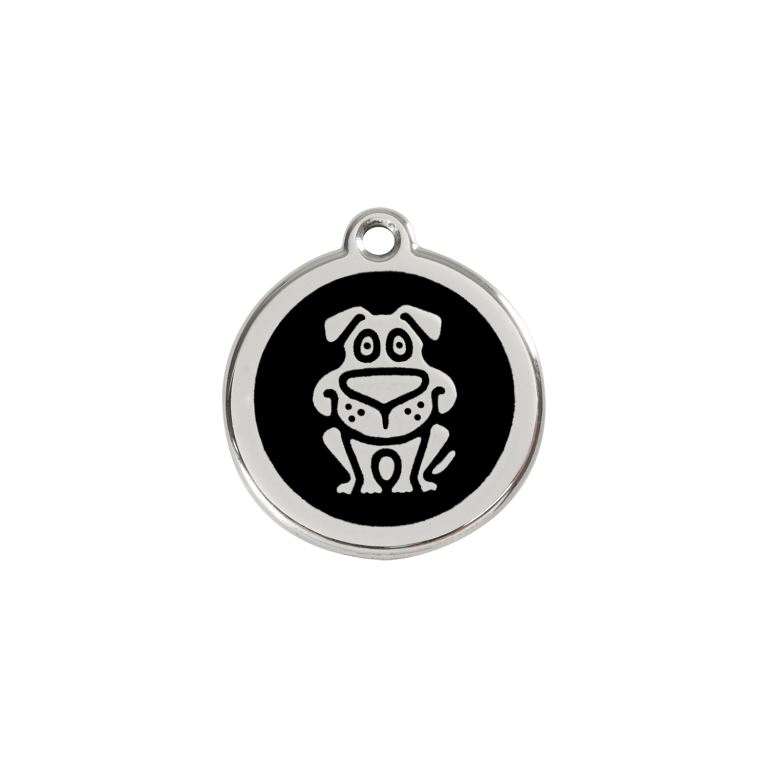 Vue avant - Médaille personnalisée pour chien ou chat - Red Dingo Émail et acier inoxydable - Motif Chien - Noir - Talla S