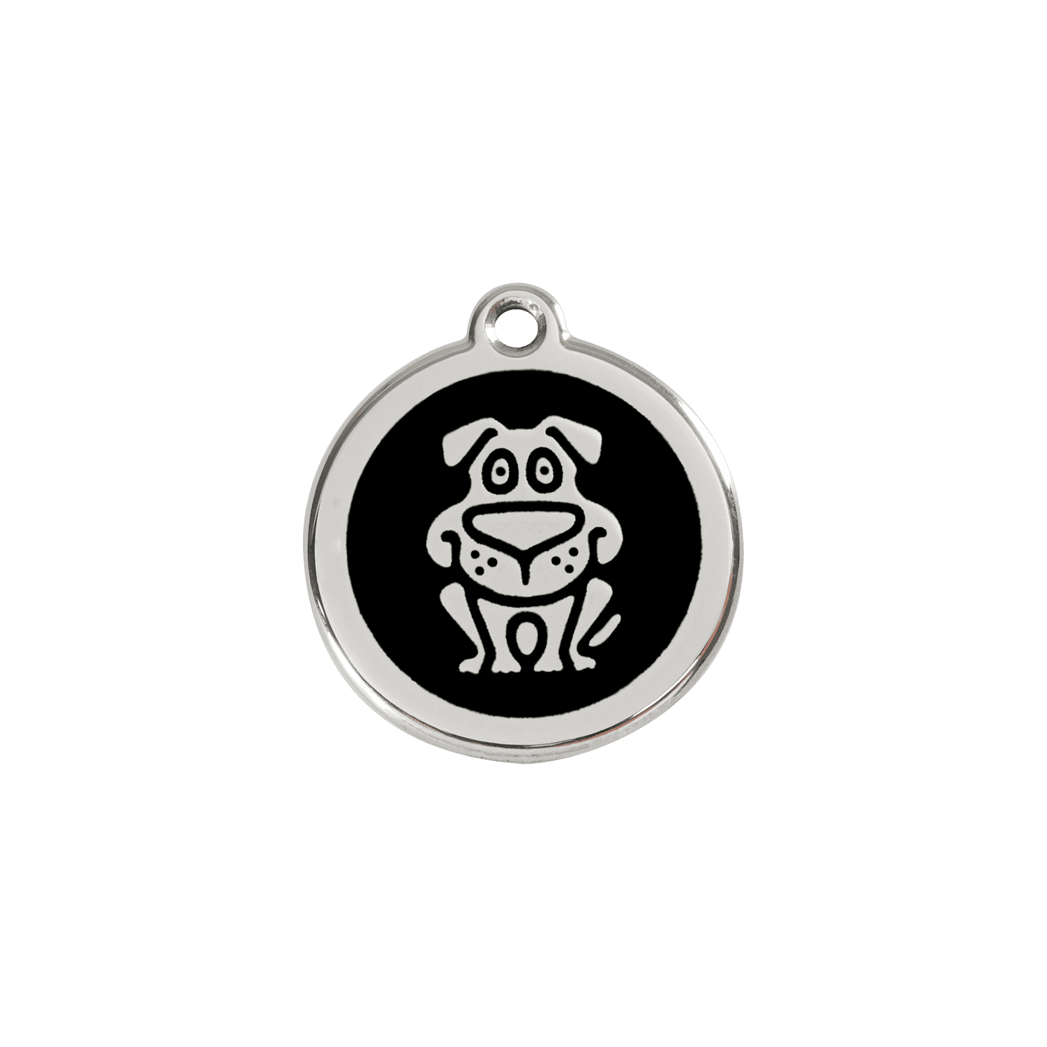 Vue avant - Médaille personnalisée pour chien ou chat - Red Dingo Émail et acier inoxydable - Motif Chien - Noir - Talla S
