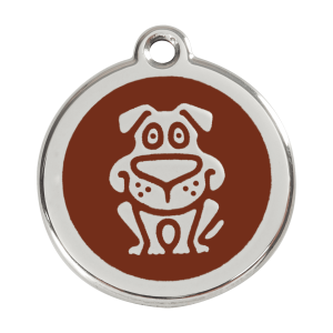 Placa para perro grande con diseño de perro en esmalte marrón y acero inoxidable