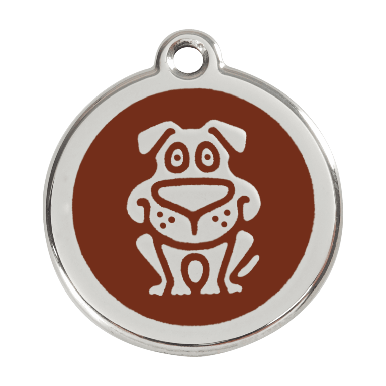 Vue avant - Médaille personnalisée pour chien Red Dingo en émail et acier inoxydable - Motif chien brun - Talla L 38.00mm