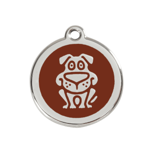 Placa para perro con motivo de perro en esmalte marrón y acero inoxidable - Talla M
