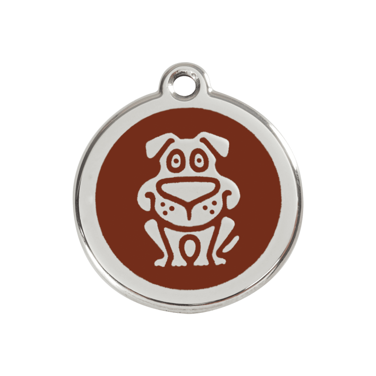 Vue avant - Médaille personnalisée pour chien Red Dingo en émail et acier inoxydable - Motif chien brun - Talla M