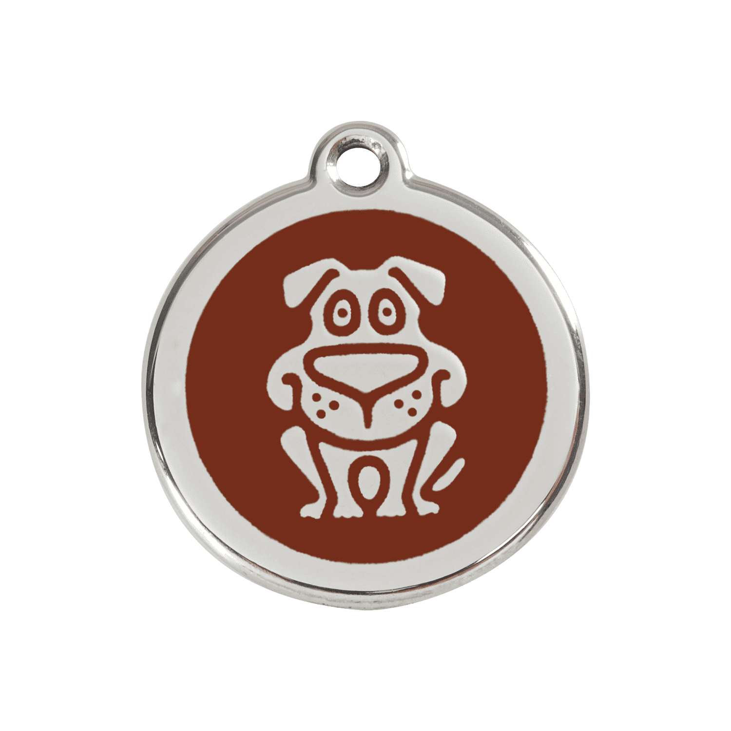 Vue avant - Médaille personnalisée pour chien Red Dingo en émail et acier inoxydable - Motif chien brun - Talla M