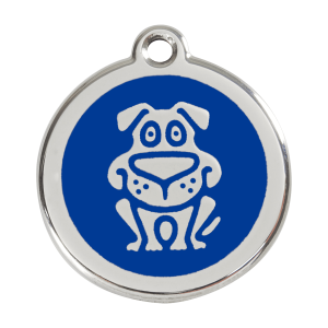 Placa para perro grande con diseño de perro en esmalte azul oscuro y acero inoxidable