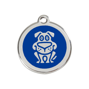 Placa para perro con motivo de perro en esmalte azul oscuro y acero inoxidable - Talla M