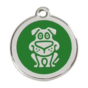 Placa para perro grande con diseño de perro en esmalte verde y acero inoxidable