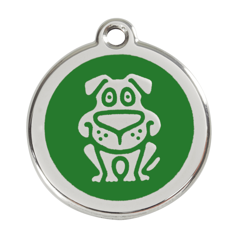 Vue avant - Médaille personnalisée pour chien Red Dingo Émail et acier inoxydable - Motif chien - Vert - Talla L