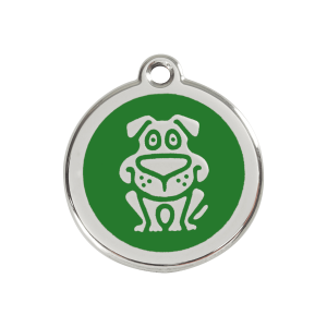 Placa para perro con motivo de perro en esmalte verde y acero inoxidable - Talla M